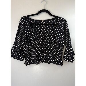FREE people Polka Dot Crop Top W Ruffled Cuffs‎ And Ruching Size S  Boho  Hippie